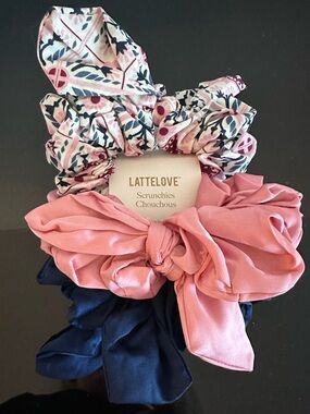 NWT - Bow Scrunchie Set of 3 - Pink, Navy & Floral Pattern